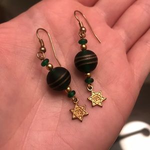 Emerald and gold Star of David earrings